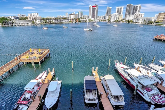 410 Golden Isles Dr Unit 603, Hallandale Beach, FL 33009 - dock area featuring a view of city and a water view