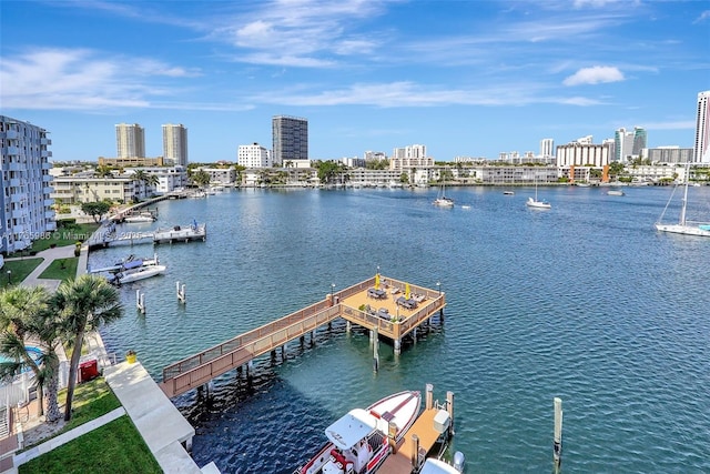 410 Golden Isles Dr Unit 603, Hallandale Beach, FL 33009 - view of dock featuring a view of city and a water view