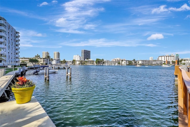 410 Golden Isles Dr Unit 603, Hallandale Beach, FL 33009 - water view with a city view and a boat dock
