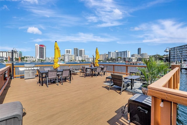 410 Golden Isles Dr Unit 603, Hallandale Beach, FL 33009 - wooden deck featuring a view of city and a water view