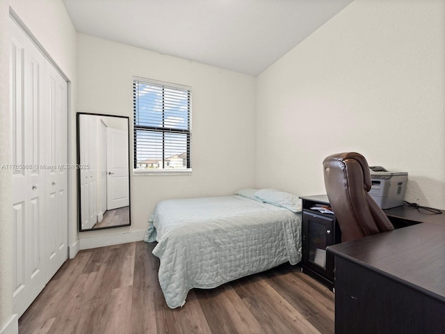bedroom featuring a closet and wood finished floors