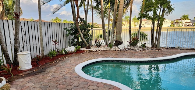 view of pool featuring a fenced backyard, a patio, and a fenced in pool