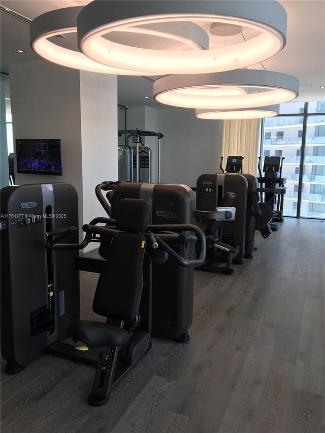650 NE 32nd St Unit 1504, Miami, FL 33137 - gym featuring wood finished floors and a raised ceiling
