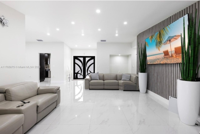 18650 SW 127th Ct, Miami, FL 33177 - living room with recessed lighting and light marble finish floors
