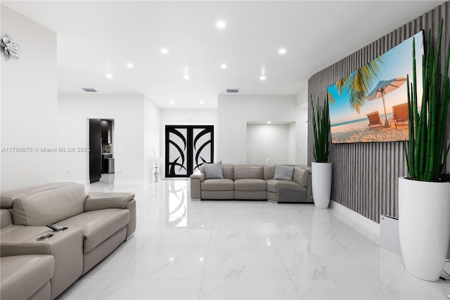 18650 SW 127th Ct, Miami, FL 33177 - living room featuring recessed lighting and light marble finish floors