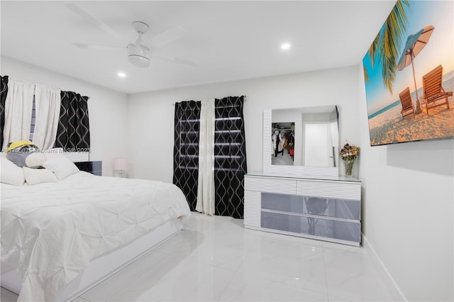 18650 SW 127th Ct, Miami, FL 33177 - bedroom with recessed lighting, ceiling fan, and marble finish flooring