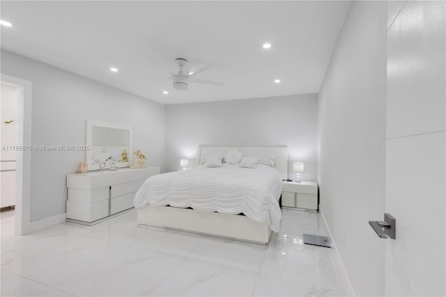 18650 SW 127th Ct, Miami, FL 33177 - bedroom with recessed lighting, light marble finish floors, and a ceiling fan