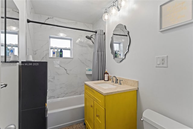 5233 NE 4th Ave, Oakland Park, FL 33334 - bathroom featuring toilet, vanity, and shower / bath combination with curtain