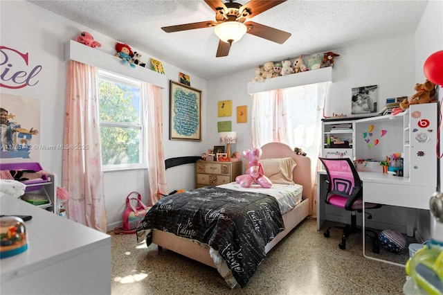 5233 NE 4th Ave, Oakland Park, FL 33334 - bedroom featuring a textured ceiling, speckled floor, and ceiling fan