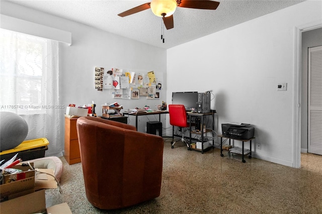 5233 NE 4th Ave, Oakland Park, FL 33334 - office space with a textured ceiling, speckled floor, baseboards, and a ceiling fan
