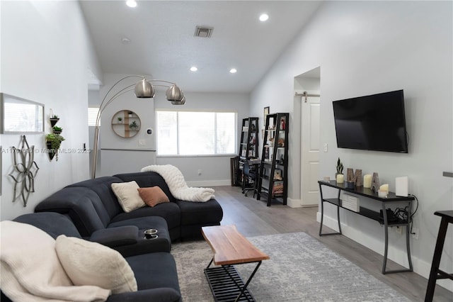 9203 NW 9th Ct, Plantation, FL 33324 - living area with recessed lighting, baseboards, high vaulted ceiling, and wood finished floors