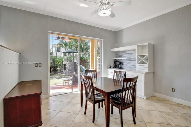 15852 SW 14th St, Pembroke Pines, FL 33027 - dining area with ceiling fan, light tile patterned floors, and ornamental molding