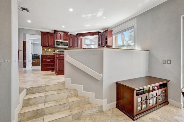 15852 SW 14th St, Pembroke Pines, FL 33027 - staircase featuring ornamental molding and recessed lighting