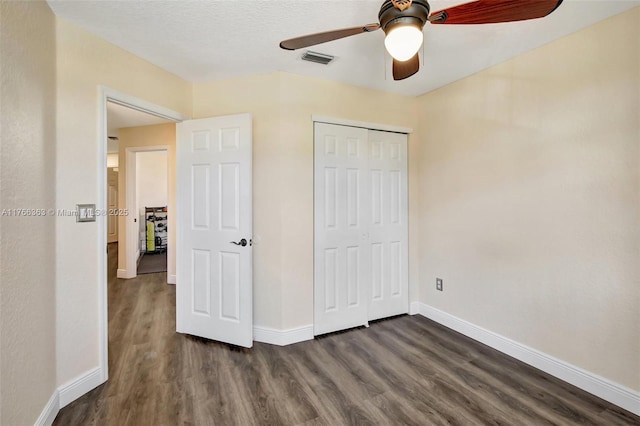 15852 SW 14th St, Pembroke Pines, FL 33027 - unfurnished bedroom with dark wood-type flooring, a closet, and ceiling fan