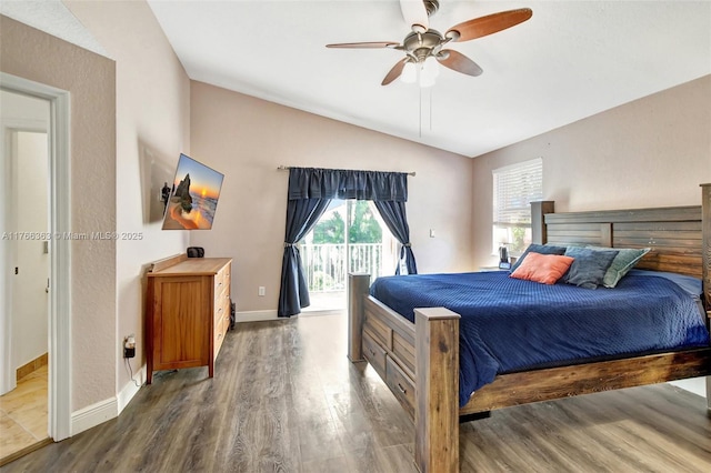 15852 SW 14th St, Pembroke Pines, FL 33027 - bedroom with lofted ceiling, access to exterior, wood finished floors, and a ceiling fan
