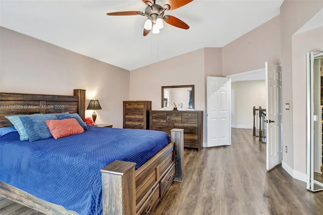 15852 SW 14th St, Pembroke Pines, FL 33027 - bedroom with vaulted ceiling, wood finished floors, and a ceiling fan