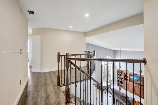 15852 SW 14th St, Pembroke Pines, FL 33027 - hallway with an upstairs landing, wood finished floors, and recessed lighting