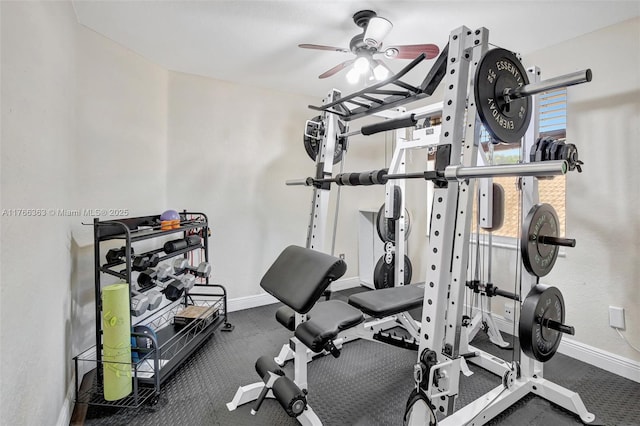 15852 SW 14th St, Pembroke Pines, FL 33027 - exercise room featuring baseboards and ceiling fan