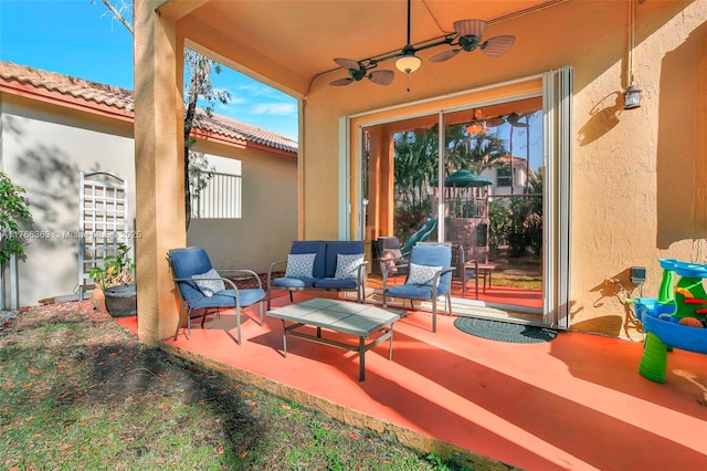 15852 SW 14th St, Pembroke Pines, FL 33027 - view of patio featuring an outdoor living space and ceiling fan