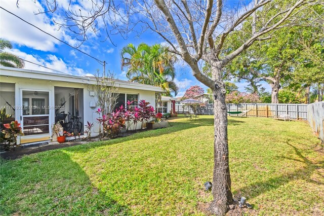 3449 NE 17th Way, Oakland Park, FL 33334 - view of yard featuring a ceiling fan and a sunroom