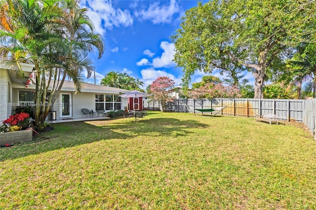 view of yard with a patio area and a fenced backyard