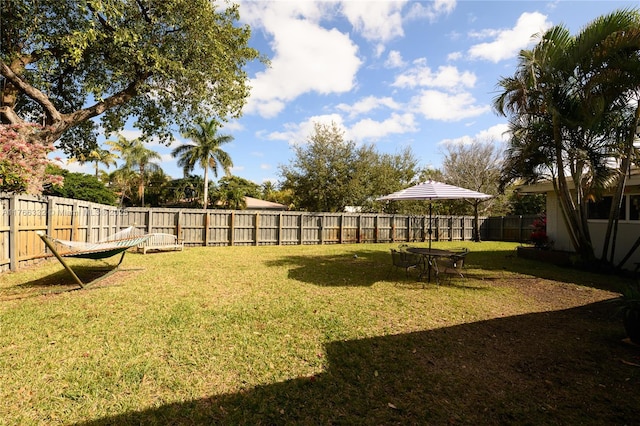 view of yard with a fenced backyard