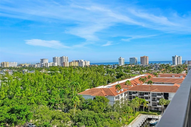drone / aerial view with a view of city and a water view