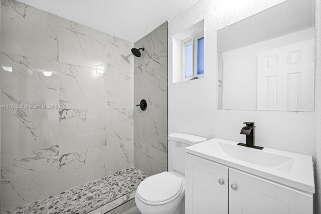 400 NW 117th St, Miami, FL 33168 - bathroom featuring vanity, a marble finish shower, a textured ceiling, toilet, and a textured wall