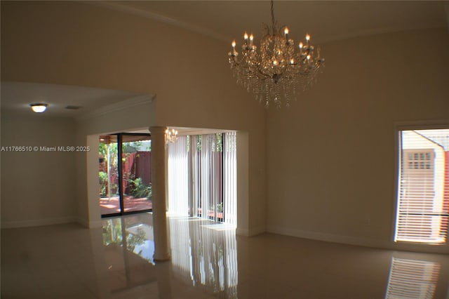 8918 SW 5th Ter, Miami, FL 33174 - empty room featuring ornamental molding, baseboards, and a chandelier