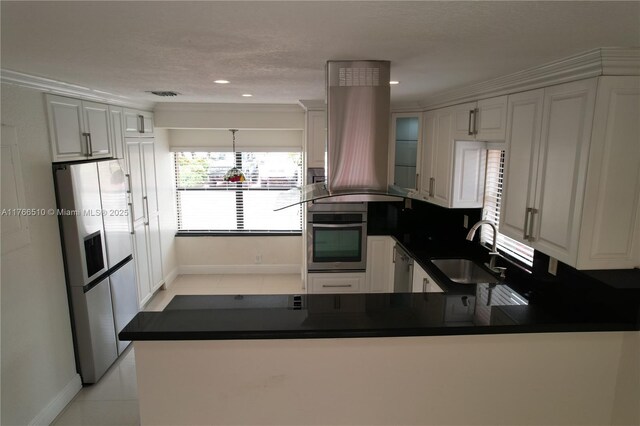 8918 SW 5th Ter, Miami, FL 33174 - kitchen with a sink, stainless steel appliances, island exhaust hood, and dark countertops