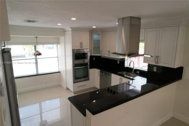 8918 SW 5th Ter, Miami, FL 33174 - kitchen featuring white cabinetry, a sink, dark countertops, visible vents, and appliances with stainless steel finishes