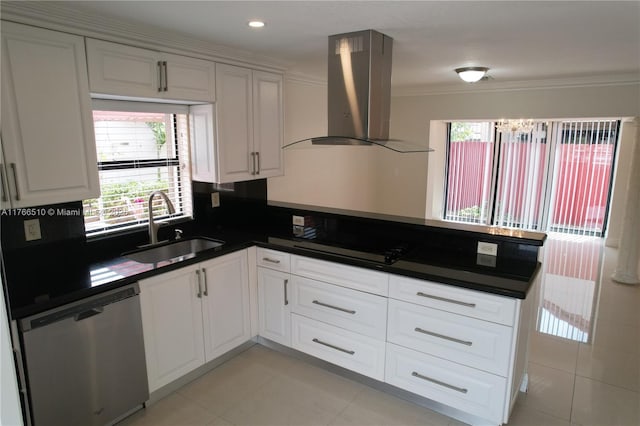 8918 SW 5th Ter, Miami, FL 33174 - kitchen featuring range hood, a sink, dishwasher, a peninsula, and dark countertops