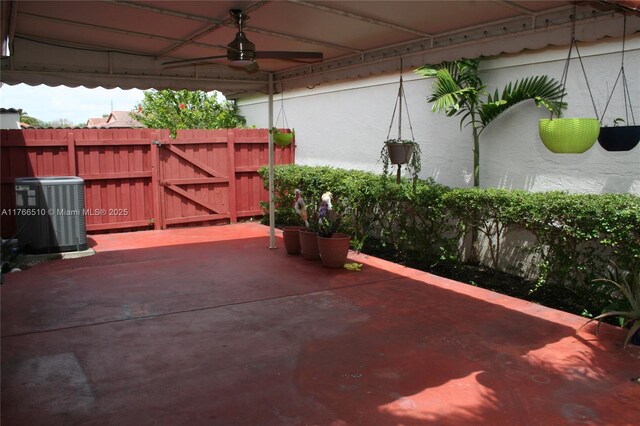 8918 SW 5th Ter, Miami, FL 33174 - view of patio with a ceiling fan, a gate, central AC unit, and fence