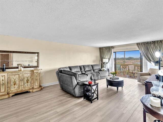 800 NE 195th St Unit 716, Miami, FL 33179 - living room featuring light wood-style flooring, a textured ceiling, and baseboards