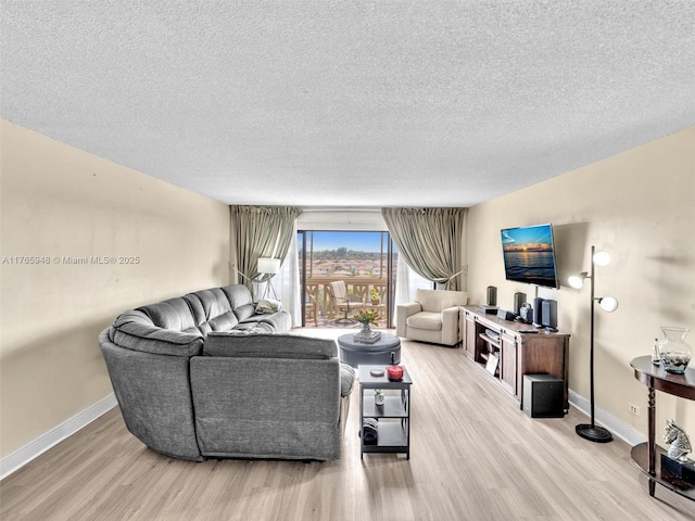 800 NE 195th St Unit 716, Miami, FL 33179 - living area featuring baseboards, light wood-type flooring, and a textured ceiling