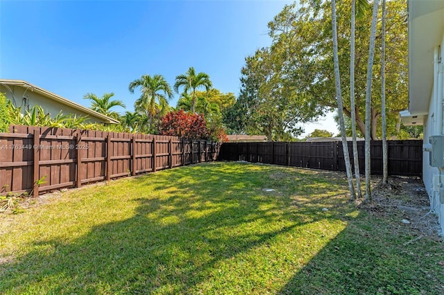 view of yard with a fenced backyard