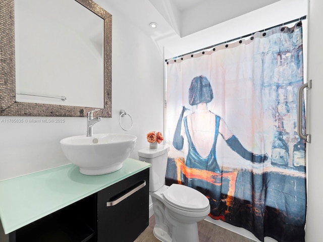 13481 SW 103rd St, Miami, FL 33186 - full bathroom with toilet, a shower with curtain, wood finished floors, and vanity