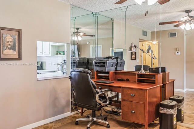 1045 Country Club Dr Unit 304, Margate, FL 33063 - office with visible vents, a textured ceiling, and a ceiling fan