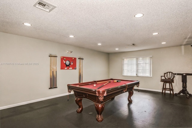 1045 Country Club Dr Unit 304, Margate, FL 33063 - game room with pool table, baseboards, visible vents, and a textured ceiling