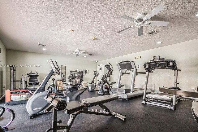 1045 Country Club Dr Unit 304, Margate, FL 33063 - workout area with a textured ceiling, visible vents, and ceiling fan