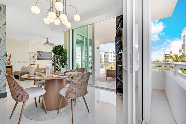 1150 102nd St Unit 501, Bay Harbor Islands, FL 33154 - tiled dining room featuring a chandelier and ceiling fan