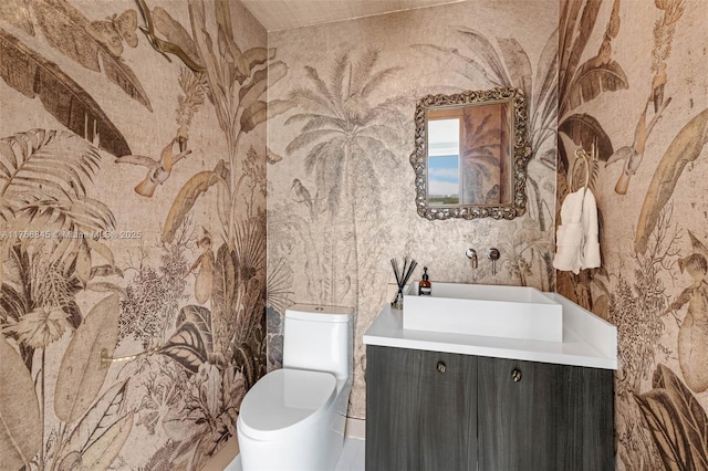 1150 102nd St Unit 501, Bay Harbor Islands, FL 33154 - half bath with wallpapered walls and vanity