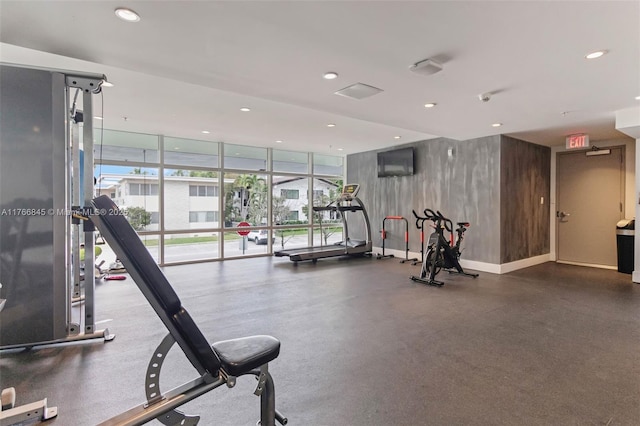 1150 102nd St Unit 501, Bay Harbor Islands, FL 33154 - exercise room featuring floor to ceiling windows and recessed lighting