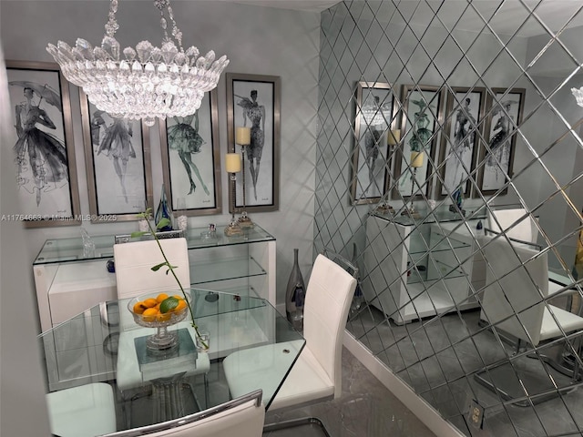 bathroom featuring a chandelier