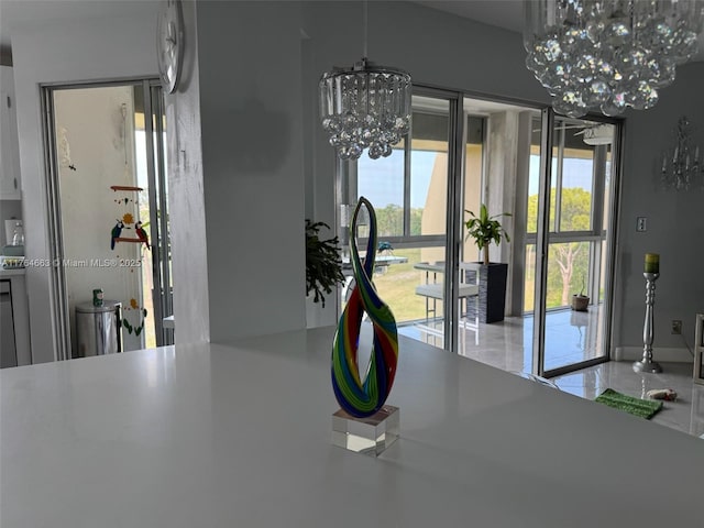 dining room with a chandelier