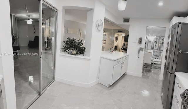 3836 Via Poinciana Unit 604, Lake Worth, FL 33467 - full bathroom with ceiling fan, marble finish floors, baseboards, vanity, and a shower stall
