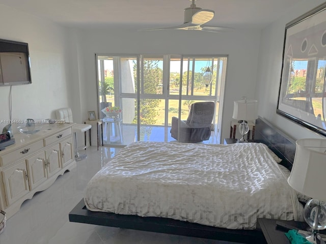 3836 Via Poinciana Unit 604, Lake Worth, FL 33467 - bedroom with multiple windows, a ceiling fan, and marble finish floors