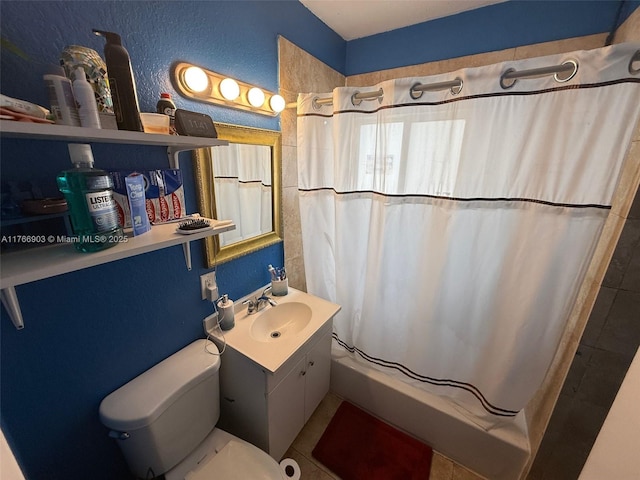 417 NW 84th St Unit 417, Miami, FL 33150 - full bathroom with a textured wall, toilet, vanity, and shower / bath combination with curtain