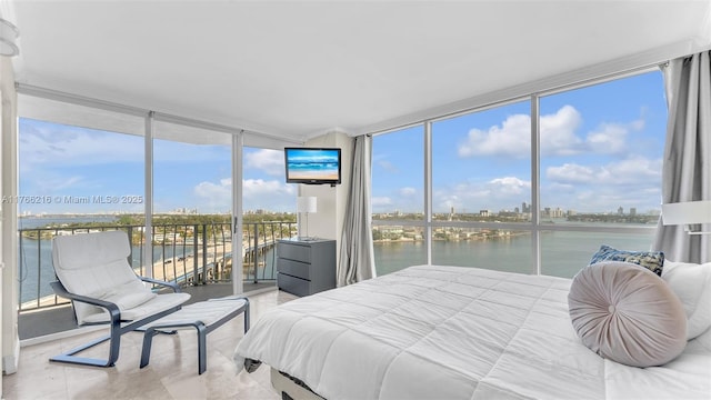 bedroom featuring access to exterior and expansive windows
