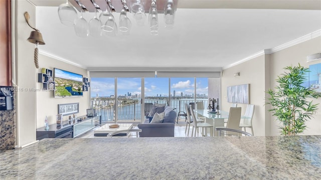 7601 E Treasure Dr Unit 1518, North Bay Village, FL 33141 - living room with ornamental molding and a chandelier